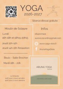 Flyer Yoga avec Aurore Lieux et horaires