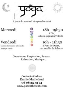 Affiche Yoga avec Emilie 2026 2027